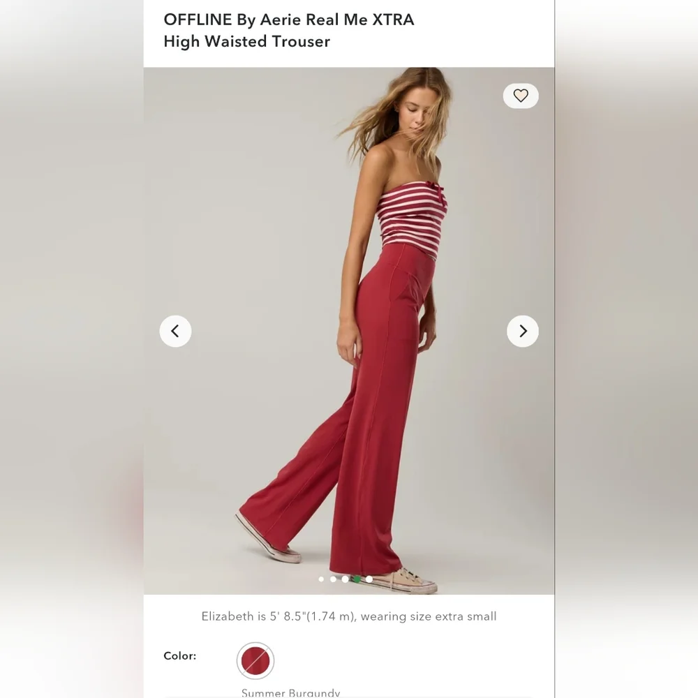 Aerie Real Me XTRA High Waisted Wide Leg Pants - Burgundy - Picture 5 of 6